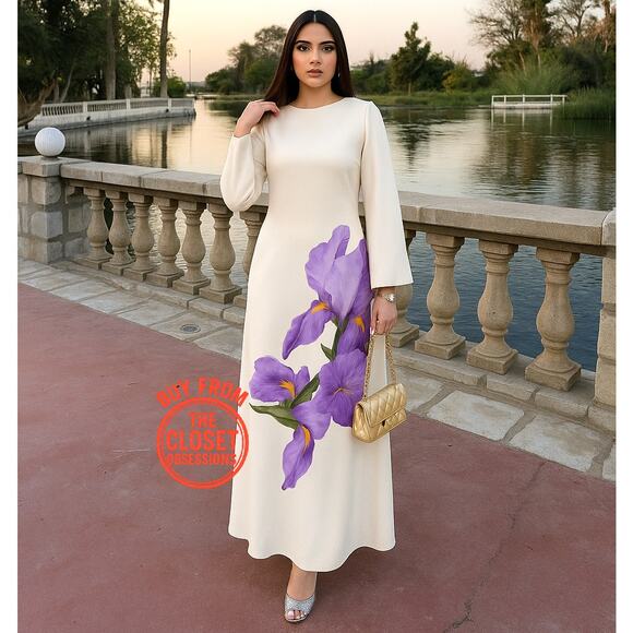 MANGO Floral Print Maxi Dress NWT | White & Purple Long Dress - Picture 6 of 16